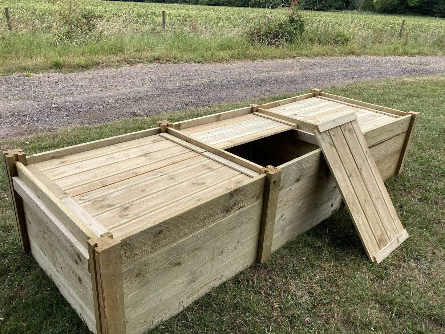 The Agamemnon Timber Triple Bay Compost Bin & Lid Set with Lid open