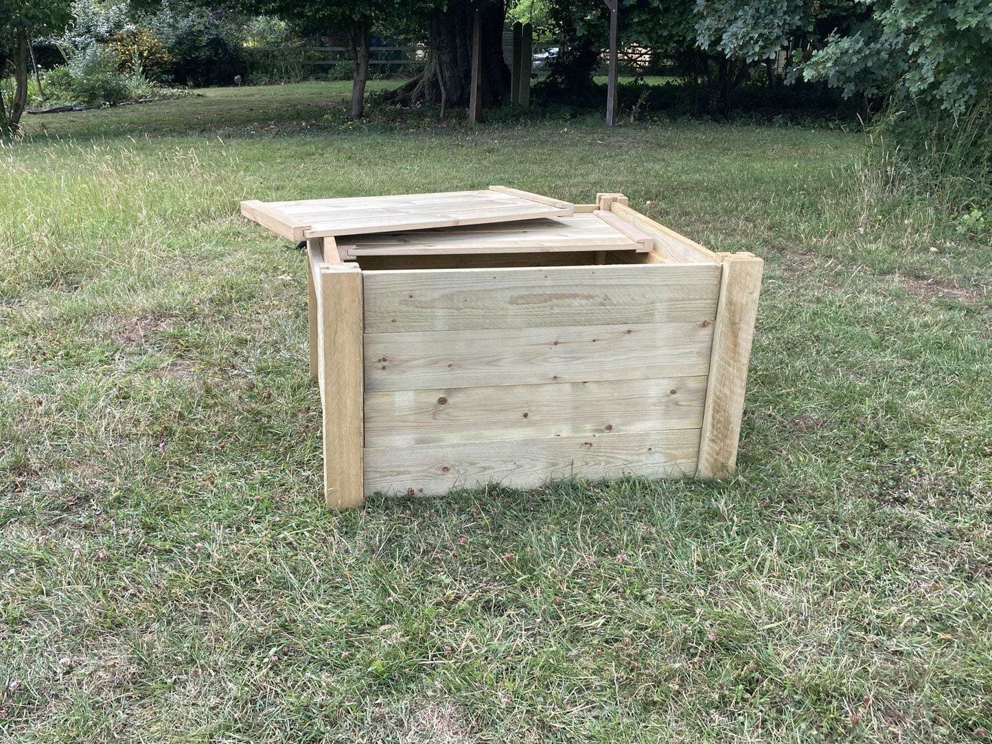 The Agamemnon Timber Single Bay Compost Bin & Lid Set with Lids open