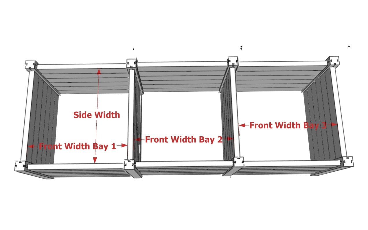 The Agamemnon Timber Triple Bay Compost Bin & Lid Set Dimensions